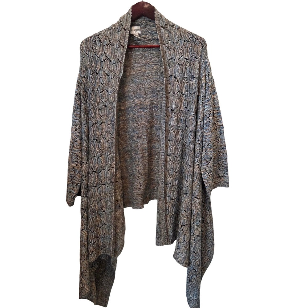 CHICOS‎ Open Front Knit Cardigan Sweater Shawl Wrap Womens Size 3 REG Lagenlook